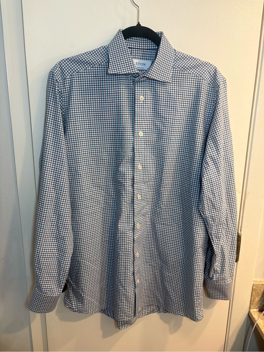 Eton Contemporary Dress Shirt Mens 15.5 39 Gingham Check Cotton Button Up Formal